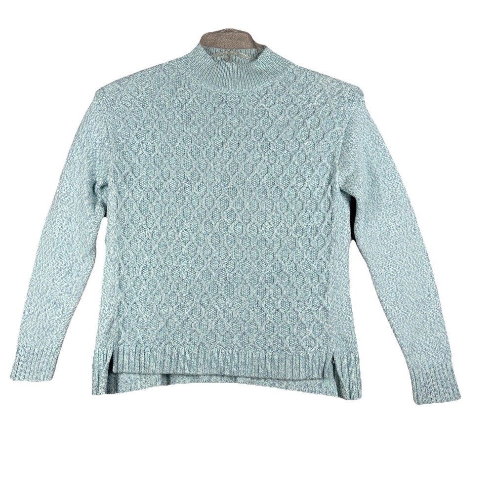 Talbots Sweater Womens Small Petite Blue Multi Cable Casual Office Preppy Winter